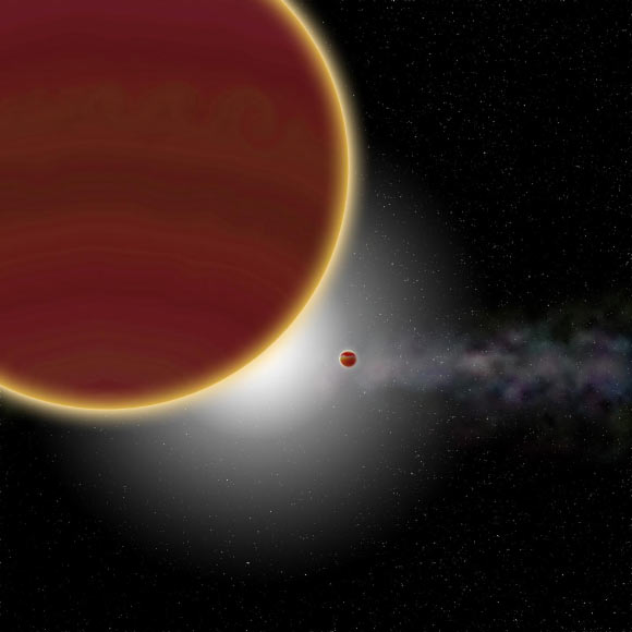 Two giant planets, Beta Pictoris b and c, orbit the nearby, young star Beta Pictoris. Image credit: P. Rubini / A.-M. Lagrange.