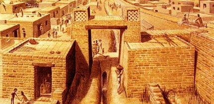An artist’s reconstruction of the gateway and drain at the ancient city of Harappa. Image credit: Chris Sloan.