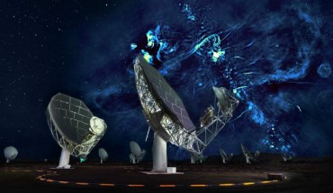 Radio image of the center of the Milky Way with a portion of the MeerKAT telescope array in the foreground. Image credit: University of Oxford / SARAO.