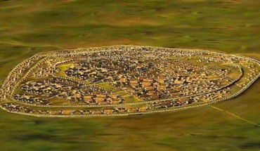 Reconstruction of the Trypillian giant-settlement Maidanetske, Ukraine. Image credit: Kenny Arne Lang Antonsen / CC BY-SA 4.0.