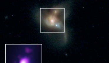Pfeifle et al provide the strongest evidence yet for a system of three supermassive black holes. Image credit: NASA / CXC / George Mason University / R. Pfeifle et al / SDSS / NASA / STScI.