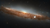 This Hubble image shows the edge-on spiral galaxy NGC 3717. The image is made up of observations from Hubble’s Wide Field Camera 3 (WFC3) in the infrared and optical parts of the spectrum. Two filters were used to sample various wavelengths. The color results from assigning different hues to each monochromatic image associated with an individual filter. Image credit: NASA / ESA / Hubble / D. Rosario.