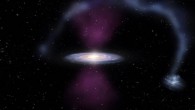 An artist’s impression of the massive bursts of ionizing radiation exploding from the center of the Milky Way and impacting the Magellanic Stream. Image credit: James Josephides / ASTRO 3D.