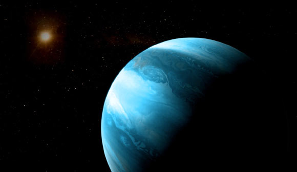 An artist’s impression of a Jupiter-like exoplanet and a cool red dwarf. Image credit: CARMENES / RenderArea / J. Bollain / C. Gallego.
