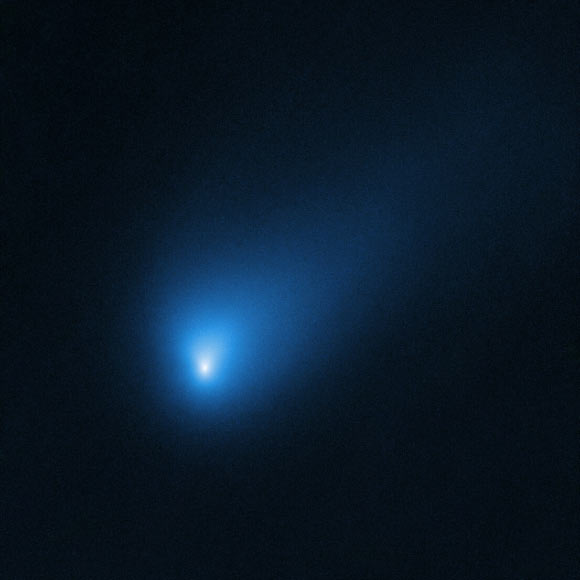 On October 12, 2019, Hubble observed the interstellar comet 2I/Borisov at a distance of approximately 261 million miles from Earth. Image credit: NASA / ESA / Hubble / D. Jewitt, University of California, Los Angeles.