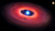 This artist’s rendering shows a white dwarf star with two planets. Image credit: Mark Garlick.