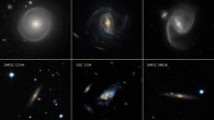 The top row of this mosaic features Hubble images of three spiral galaxies, each of which weighs several times as much as the Milky Way. The bottom row shows three even more massive spiral galaxies that qualify as super spirals, which were observed by the ground-based Sloan Digital Sky Survey. The galaxy at lower right, 2MFGC 08638, is the most massive super spiral known to date, with a dark matter halo weighing at least 40 trillion Suns. Image credit: NASA / ESA / P. Ogle & J. DePasquale, STScI / SDSS.