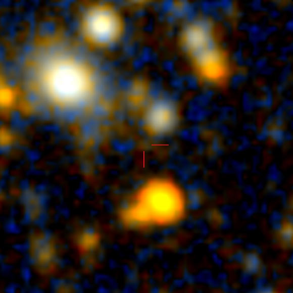This ALMA image shows the star-forming galaxy 3MM-1. Image credit: Williams et al, doi: 10.3847/1538-4357/ab44aa.