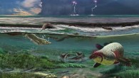 An artist’s reconstruction of the Devonian-period Sosnogorsk lagoon just before a storm. Image credit: Mikhail Shekhanov / Ukhta Local Museum.