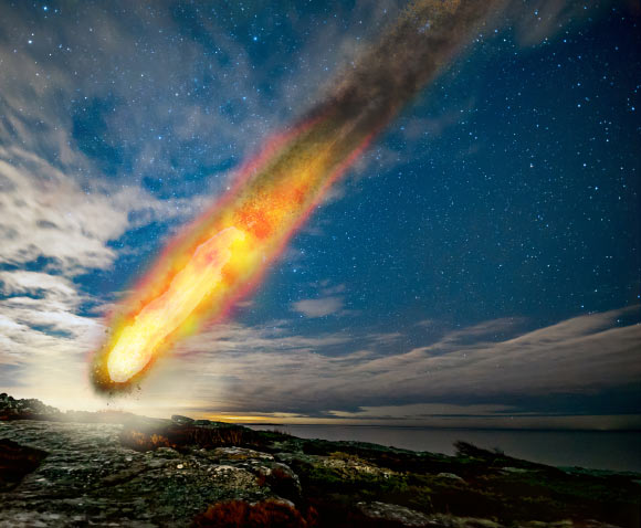 An illustrated meteorite impact scenario to exemplify the Siljan impact event. Image credit: Henrik Drake.