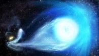 An artist’s impression of S5-HVS1’s ejection by Sagittarius A*, the supermassive black hole at the center of the Milky Way Galaxy. Sagittarius A* and the captured binary partner to S5-HVS1 are seen far away in the left corner of the picture, while S5-HVS1 is in the foreground, speeding away from them. Image credit: James Josephides, Swinburne Astronomy Productions.