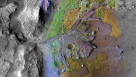 This image from NASA’s Mars Reconnaissance Orbiter shows Jezero Crater on Mars, the landing site for NASA’s Mars 2020 mission. On ancient Mars, water carved channels and transported sediments to form fans and deltas within lake basins. Examination of spectral data acquired from orbit show that some of these sediments have minerals that indicate chemical alteration by water. Here in Jezero Crater delta, sediments contain clays and carbonates. Image credit: NASA / JPL-Caltech / MSSS / JHU-APL.