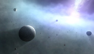 An artist’s impression of planets orbiting a supermassive black hole. Image credit: Kagoshima University.