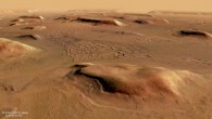 This image shows a region of Mars named Deuteronilus Mensae. The oblique perspective view was generated using a digital terrain model and Mars Express data gathered on February 25, 2018. Image credit: ESA / DLR / FU Berlin / CC BY-SA 3.0 IGO.