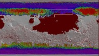 This map shows near-surface water ice on Mars; cool colors represent less than one foot (30 cm) below the surface; warm colors are over two feet (60 cm) deep; sprawling brown zones on the map represent areas where a landing spacecraft would sink into fine dust; the outlined box represents the ideal region to send astronauts for them to be able to dig up water ice. Image credit: NASA / JPL-Caltech / ASU.