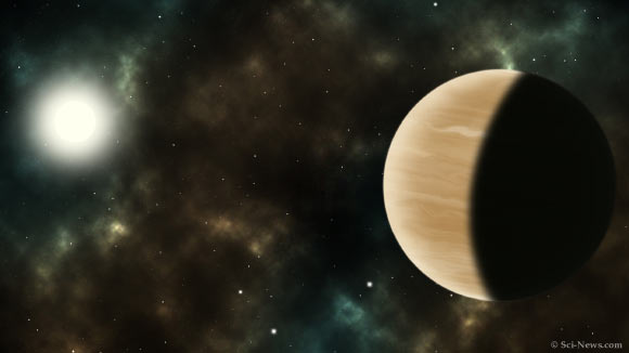 An artist’s impression of the warm Jupiter TOI-677b and its host star. Image credit: Sci-News.com.