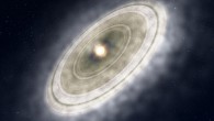 An artist’s impression of the gas-rich debris disk around 49 Ceti. Image credit: NAOJ.
