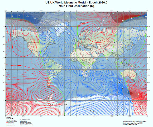 The World Magnetic Model 2020. Image credit: NOAA’s National Centers for Environmental Information / British Geological Survey.