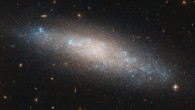 This Hubble image shows NGC 4455, a barred spiral galaxy located some 22 million light-years away in the constellation Coma Berenices. The image was taken by Hubble’s Advanced Camera for Surveys (ACS). Image credit: NASA / ESA / Hubble / I. Karachentsev et al.