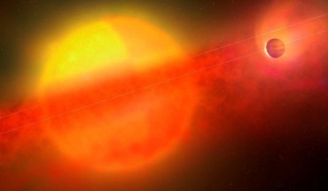 An artist’s impression of the giant exoplanet DMPP-2b and its parent star DMPP-2. Image credit: Mark A. Garlick.