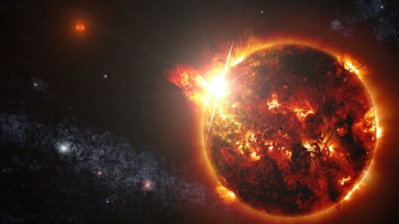 An artist’s impression of a superflaring star. Image credit: NASA’s Goddard Space Flight Center / S. Wiessinger / Swift.