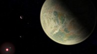 An artist’s impression of a water-rich exoplanet with an oxygen-rich atmosphere orbiting a red dwarf star. Image credit: NASA’s Goddard Space Flight Center / Friedlander-Griswold.