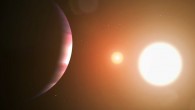 An artist’s impression of TOI-1338b and its two host stars. Image credit: NASA’s Goddard Space Flight Center / Chris Smith.