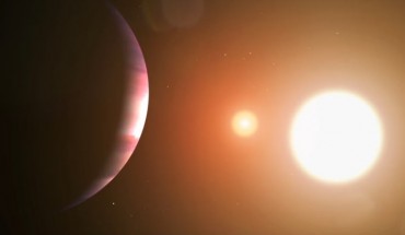 An artist’s impression of TOI-1338b and its two host stars. Image credit: NASA’s Goddard Space Flight Center / Chris Smith.