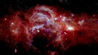 This composite image shows dense swirls of gas and dust in the central region of our Milky Way Galaxy. The image spans 600 light-years across and is helping astronomers learn how many massive stars are forming in the Galactic center. New data from SOFIA taken at 25 and 37 microns, shown in blue and green, are combined with data from ESA’s Herschel Space Observatory, shown in red (70 microns), and NASA’s Spitzer Space Telescope, shown in white (8 microns). Image credit: NASA / SOFIA / JPL-Caltech / ESA / Herschel.