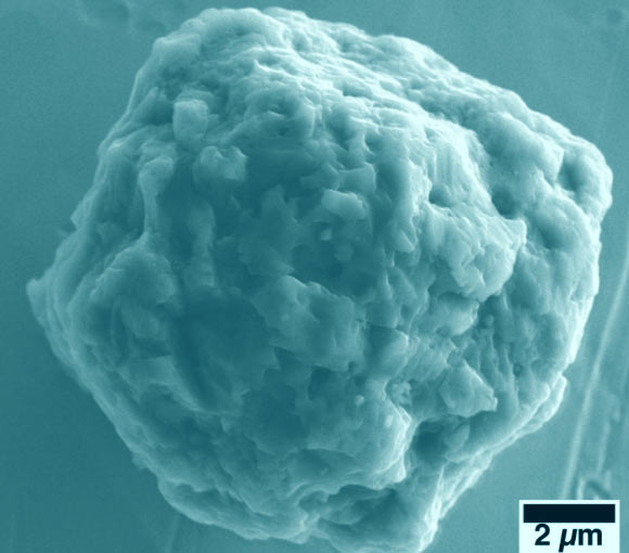 Scanning electron microscope image of the 6.2-billion-year-old grain of silicon carbide from the Murchison meteorite. Image credit: Heck et al, doi: 10.1073/pnas.1904573117.