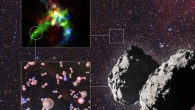 This infographic shows the key results from a study that has revealed the interstellar thread of phosphorus. The background of the infographic shows a part of the night sky in the constellation of Auriga, where the star-forming region AFGL 5142 is located. The ALMA image of this object is on the top left of the infographic, and one of the locations where the team found phosphorus-bearing molecules is indicated by a circle. The most common phosphorus-bearing molecule in AFGL 5142 is phosphorus monoxide, represented in orange and red in the diagram on the bottom left. Another molecule found was phosphorus nitride, represented in orange and blue. The astronomers also found phosphorus monoxide on 67P/Churyumov-Gerasimenko, shown on the bottom right. Image credit: ALMA / ESO / NAOJ / NRAO / Rivilla et al / L. Calçada / ESA / Rosetta / NAVCAM / Mario Weigand, www.SkyTrip.de.