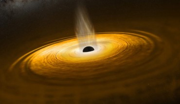 This illustration shows the surroundings of a black hole feeding on ambient gas as mapped using ESA’s XMM-Newton X-ray observatory. Image credit: ESA.