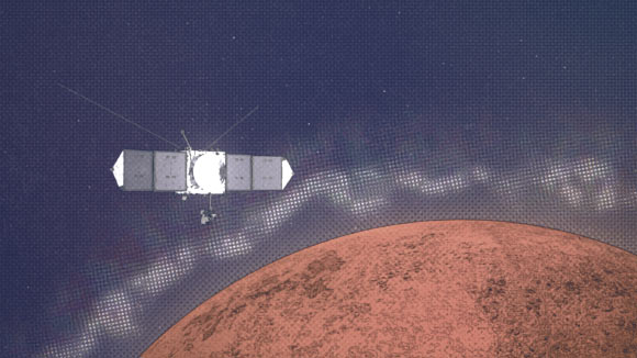 Graphic illustrating NASA’s MAVEN spacecraft encountering plasma layers at Mars. Image credit: NASA’s Goddard Space Flight Center / CI lab.