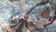 A typical remnant mud wasp nest (A) overlying pigment from a Gwion motif before removal and (B) the remainder with pigment revealed underneath. Image credit: Damien Finch.