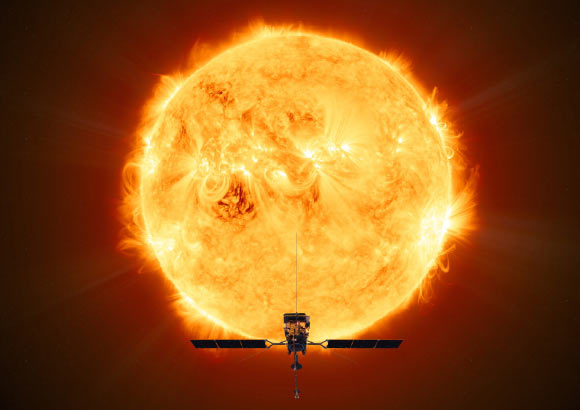 The ESA/NASA Solar Orbiter mission will face the Sun from within the orbit of Mercury at its closest approach. Image credit: ESA / ATG Medialab.