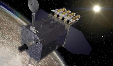 NASA’s Solar Dynamics Observatory (SDO) spacecraft, shown above the Earth as it faces toward the Sun. Image credit: NASA’s Goddard Space Flight Center.