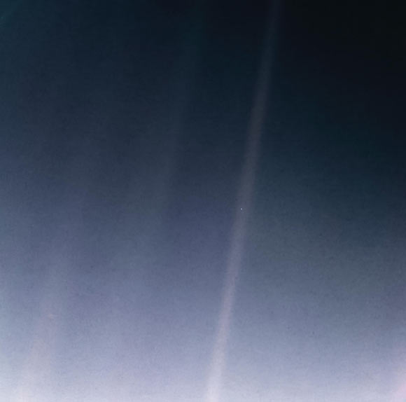 This updated version of the iconic ‘Pale Blue Dot’ image taken by NASA’s Voyager 1 spacecraft uses modern image-processing software and techniques to revisit the well-known Voyager view while attempting to respect the original data and intent of those who planned the images. Image credit: NASA / JPL-Caltech.