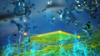 Graphic image of a thin film of protein nanowires generating electricity from atmospheric humidity. Image credit: Yao and Lovley labs, University of Massachusetts Amherst.