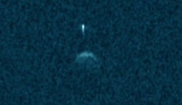 Range-Doppler radar image (colorized) of the binary near-Earth asteroid 2020 BX12. Image credit: Arecibo Observatory.