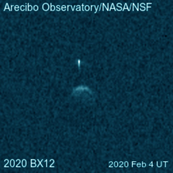 Range-Doppler radar image (colorized) of the binary near-Earth asteroid 2020 BX12. Image credit: Arecibo Observatory.