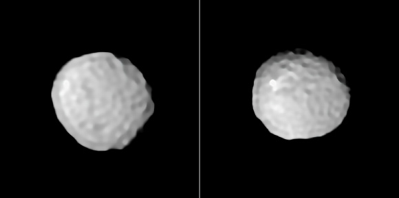 These images, taken by the SPHERE instrument on ESO’s Very Large Telescope, show the asteroid Pallas. Image credit: ESO / M. Marsset et al / MISTRAL algorithm, ONERA & CNRS.