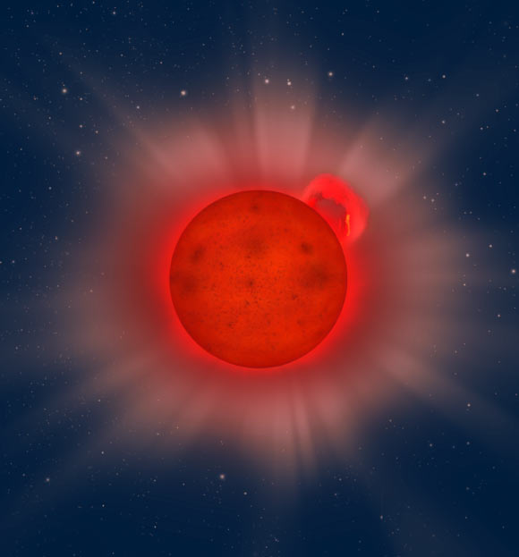 An artist’s impression of an L dwarf star, a star with so little mass that it is only just above the boundary of actually being a star, caught in the act of emitting an enormous superflare of X-rays, as detected by ESA’s XMM-Newton X-ray space observatory. Image credit: ESA.