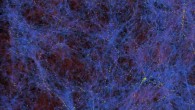 A simulation of the large-scale structure of the Universe with filaments of dark matter in blue and places of galaxy formation in yellow. Image credit: Zarija Lukic / Lawrence Berkeley National Laboratory.