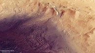Perspective view of the Moreux crater. Image credit: ESA / DLR / FU Berlin / CC BY-SA 3.0 IGO.