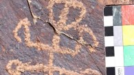 The ‘squatting mantis man’ petroglyph, located in Teymareh Region, Khomein County, Markazi Province, Iran. Scale bar - 10 cm. Image credit: Mohammad Naserifard.