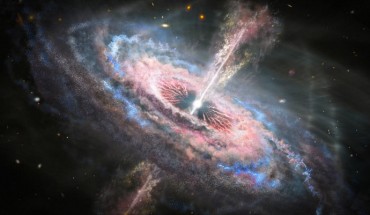 An artist’s impression of a quasar. Image credit: NASA / ESA / J. Olmsted, STScI.