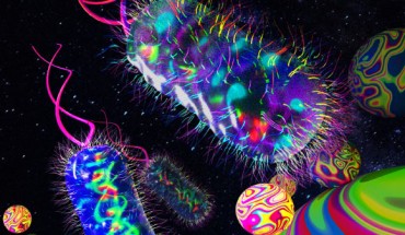 This image shows bacterial cells trapped in a 3D microbead matrix. Image credit: Wenrong He / Rochester Institute of Technology.