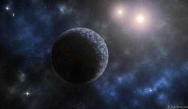 An artist’s impression of the super-Earth Gliese 338Bb and its stars. Image credit: Sci-News.com.