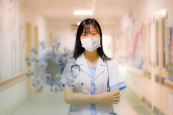 Surgical face masks could prevent transmission of human coronaviruses and influenza viruses from symptomatic individuals. Image credit: Mohamed Hassan.