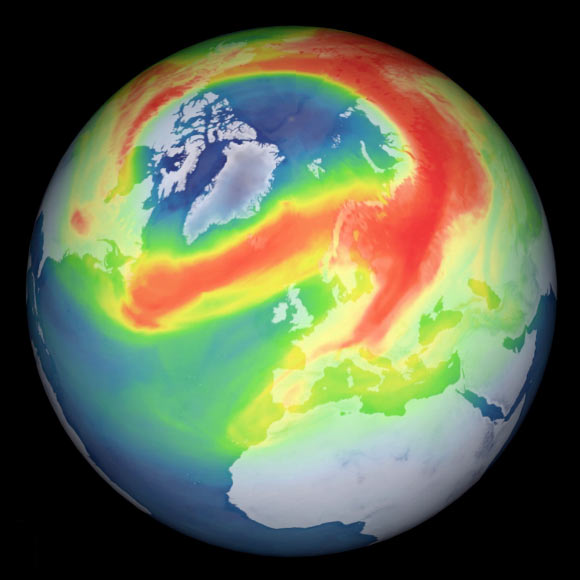 DLR researchers spotted an unusual ozone mini-hole over the Arctic. Image credit: DLR / BIRA / ESA.